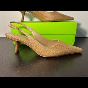 Sam Edelman Bianka Slingback Pointed Toe Pump Buff Tan Raffia Womans 8